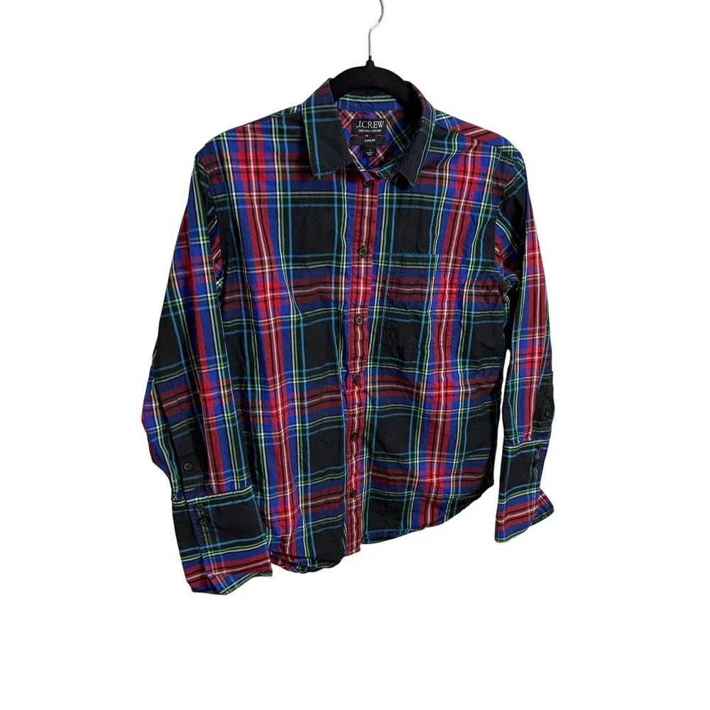 J Crew Organic Cotton Plaid Button Down Preppy‎ Shirt Womens Sz 4 Red Blue Green